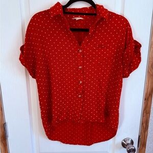 Red Button-Up Blouse
